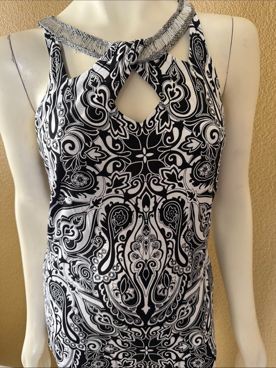 INC International Concepts Tops - Black & White Paisley Halter top with Beaded Neckline
